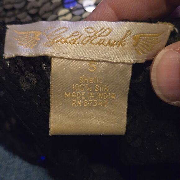 Gold Hawk 100% Silk Sequin Mesh Top Small Starlet Glam - Picture 7 of 9